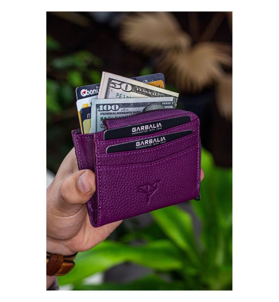 Porte-cartes, 100 % cuir véritable, couleur prune