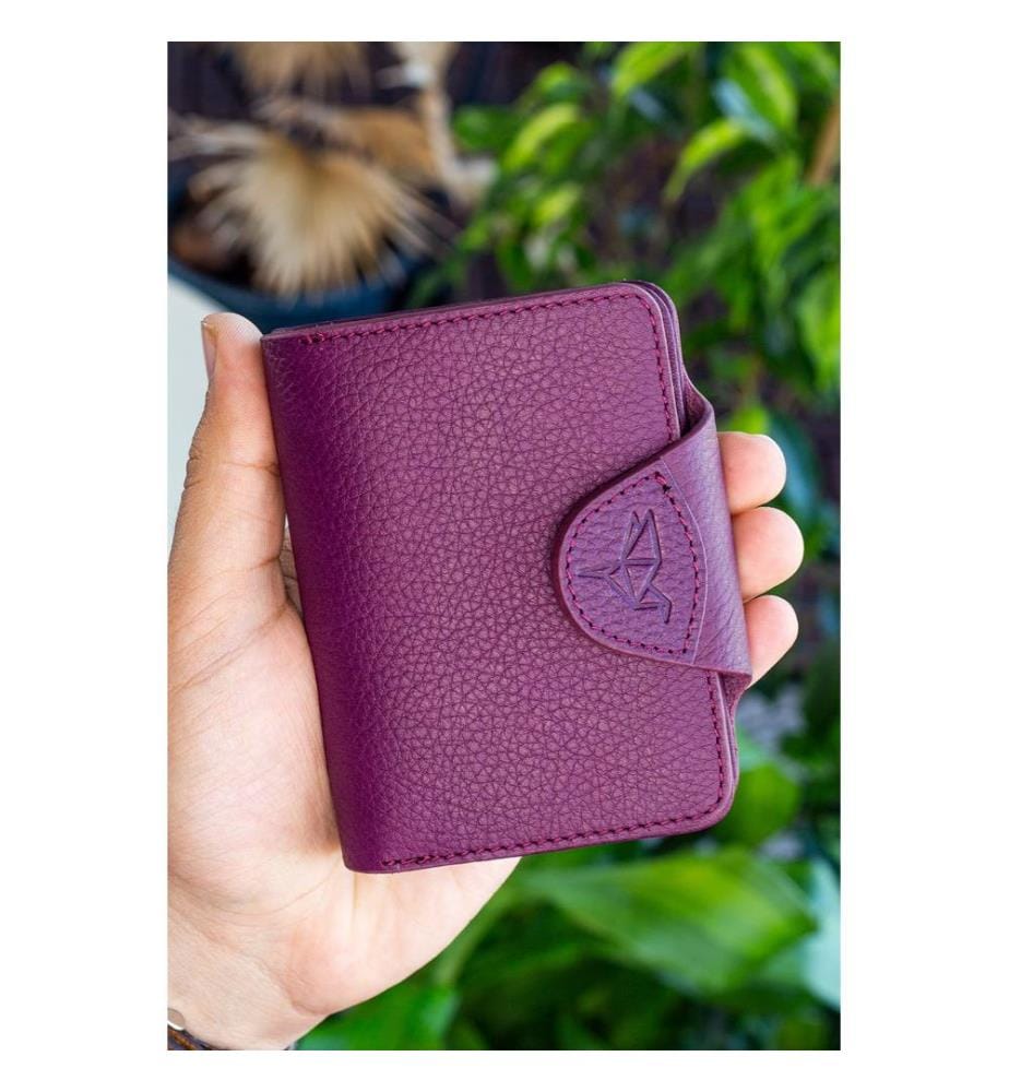 Porte-cartes, 100 % cuir véritable, couleur prune