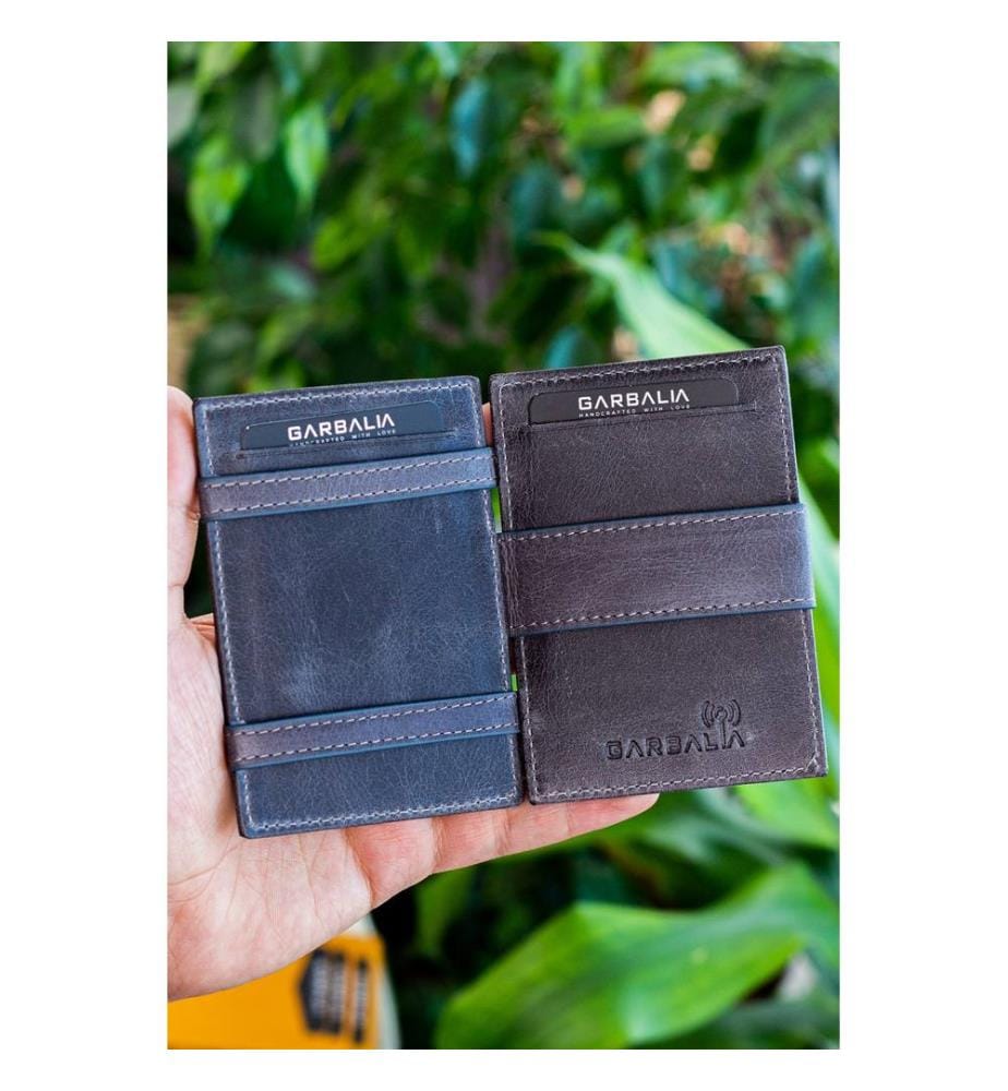 Porte-cartes, 100 % cuir véritable, gris, marron