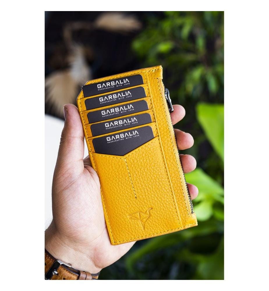 Porte-cartes, 100 % cuir véritable, moutarde