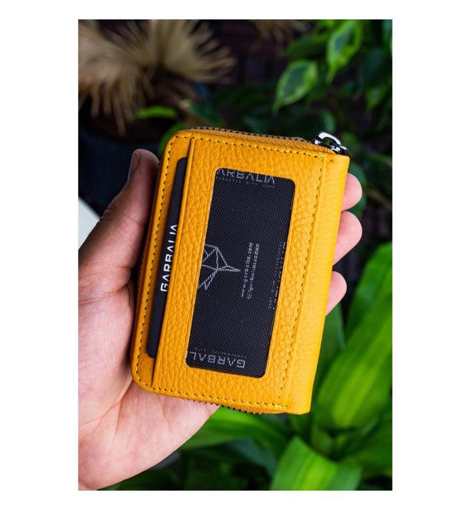 Porte-cartes, 100 % cuir véritable, moutarde