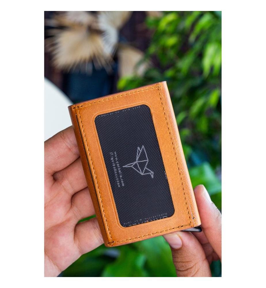 Porte-cartes, 100 % cuir véritable, moutarde