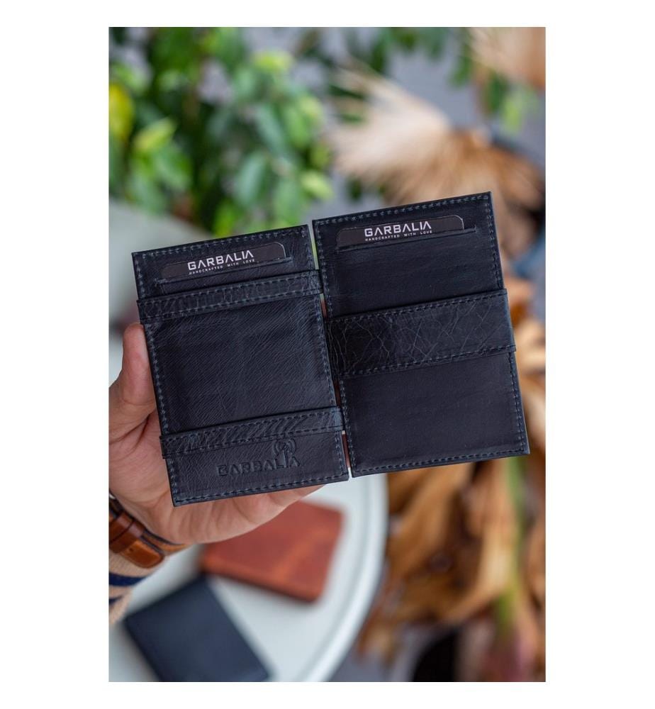 Porte-cartes, 100 % cuir véritable, noir