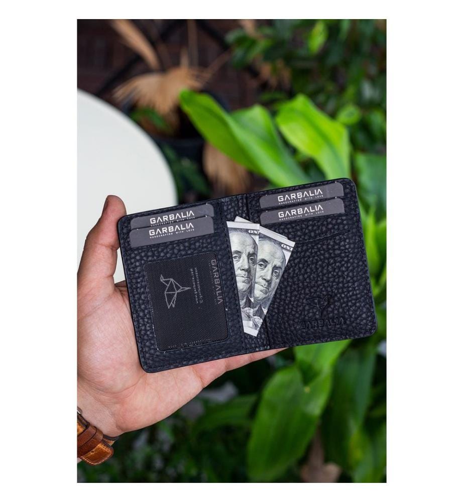 Porte-cartes, 100 % cuir véritable, noir