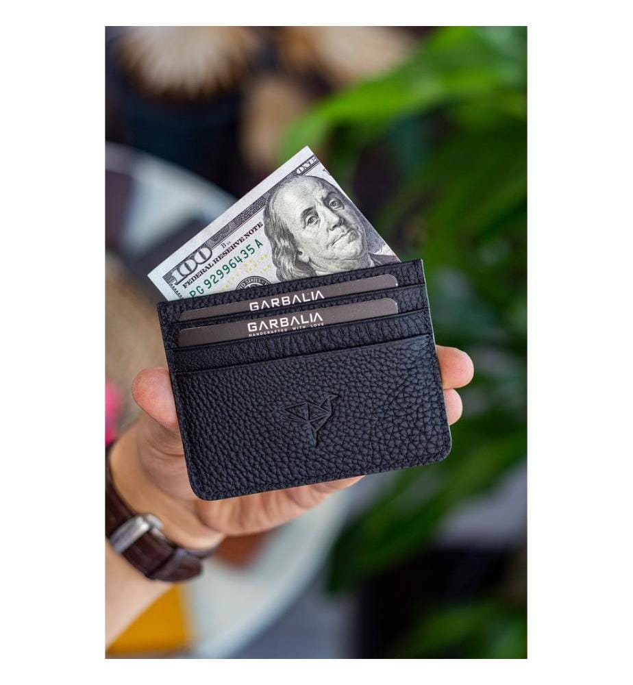 Porte-cartes, 100 % cuir véritable, noir