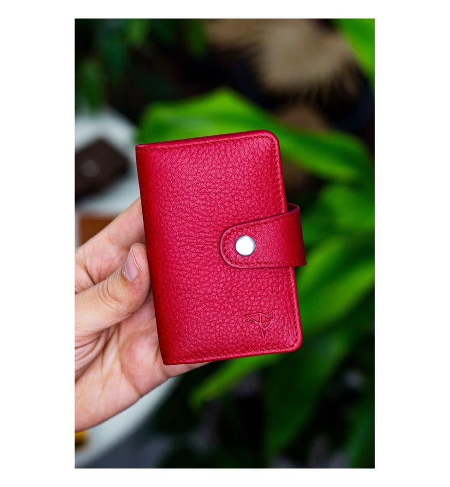 Porte-cartes, 100 % cuir véritable, rouge