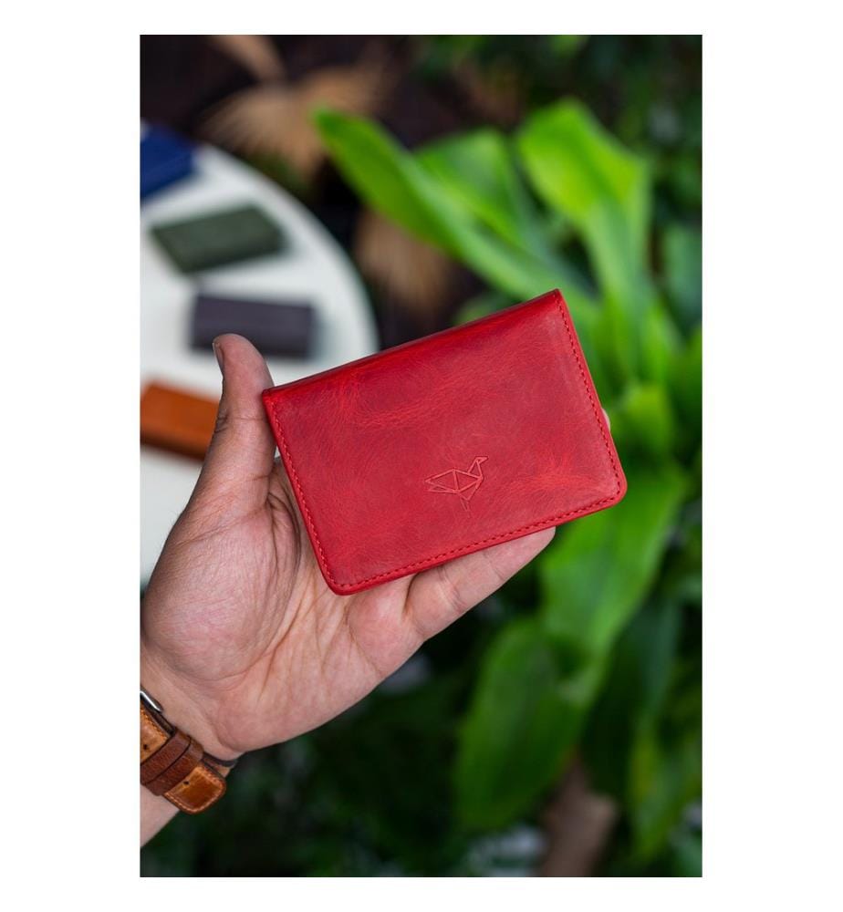 Porte-cartes, 100 % cuir véritable, rouge