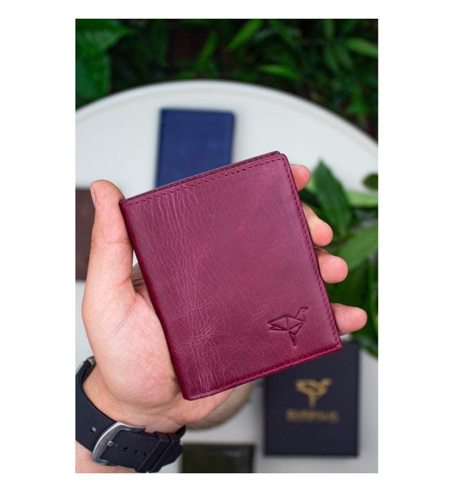 Porte-cartes, 100 % cuir véritable, rouge bordeaux