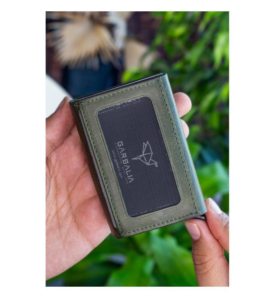 Porte-cartes, 100 % cuir véritable, vert
