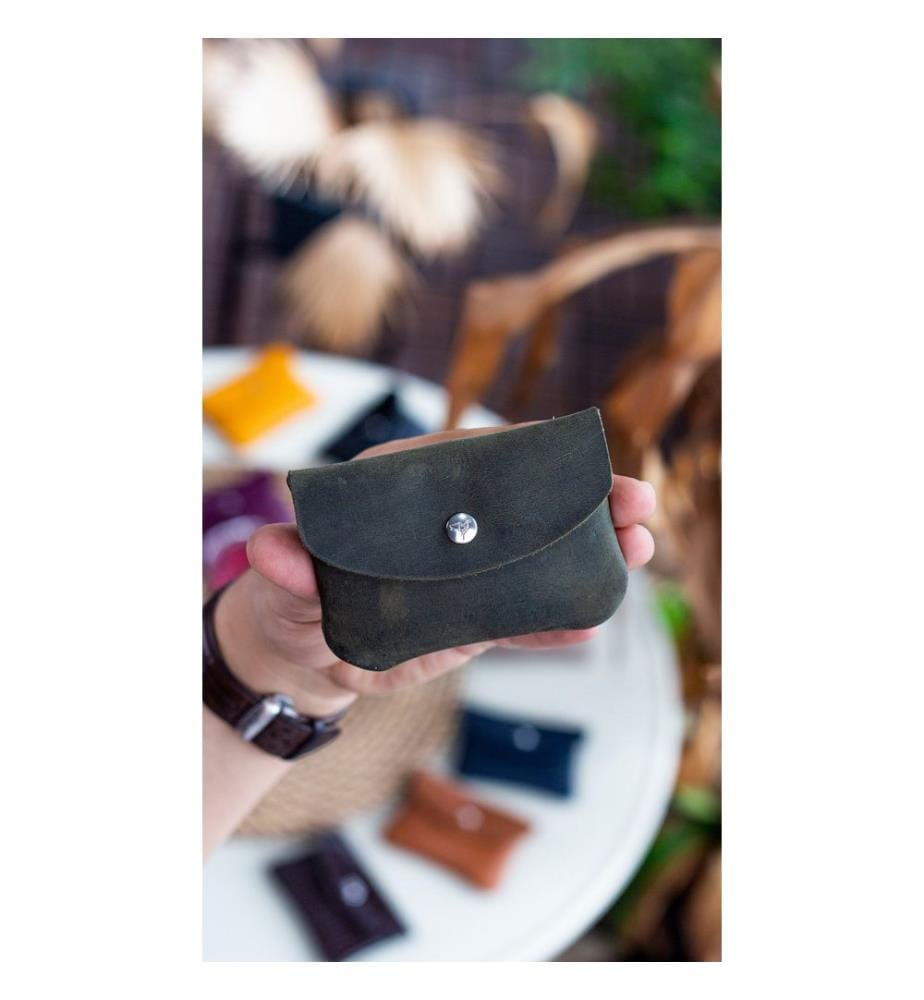 Porte-cartes, 100 % cuir véritable, vert