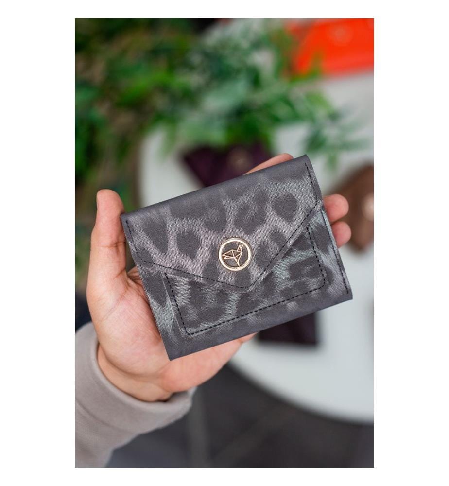 Portefeuille femme, 100 % cuir PU, anthracite, imprimé léopard