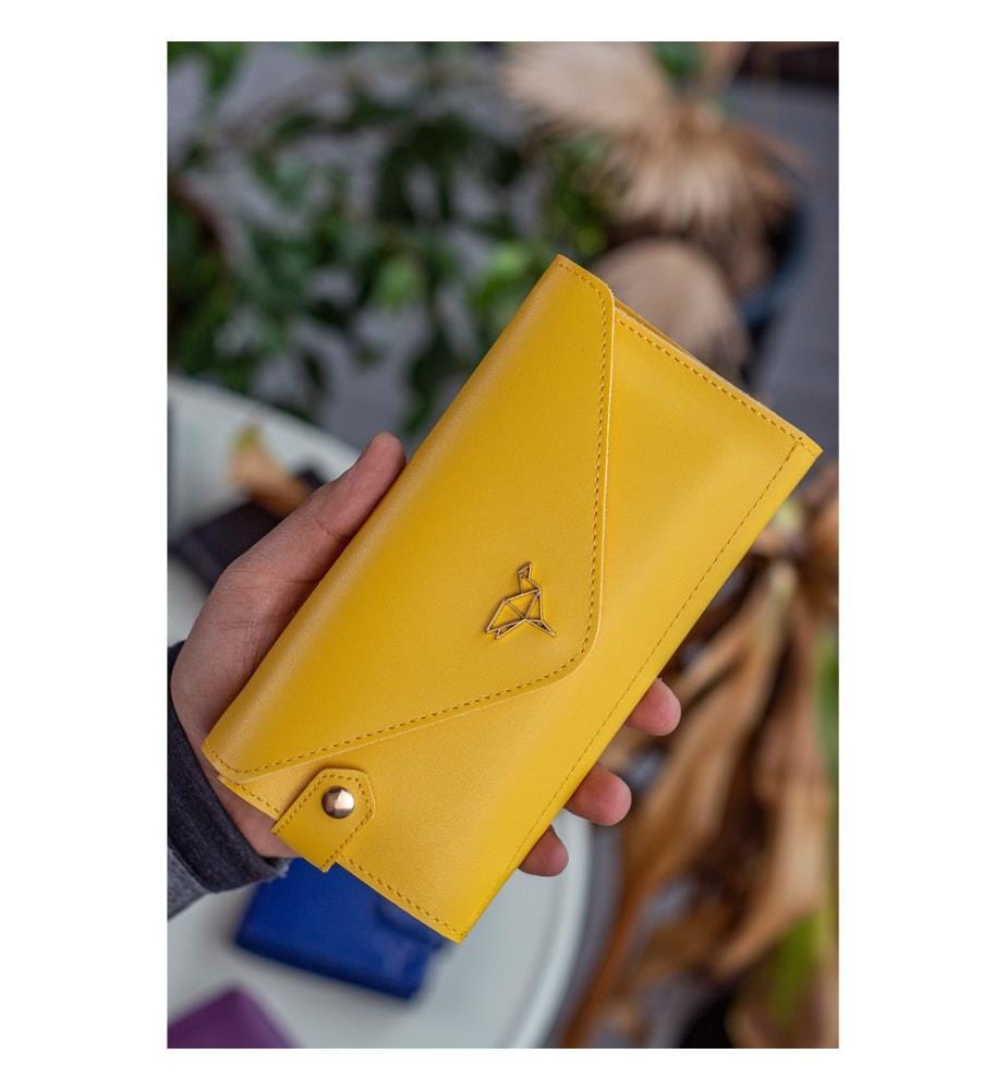 Portefeuille femme, 100 % cuir PU, jaune