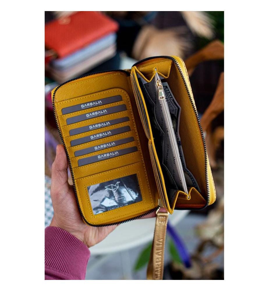 Portefeuille femme, 100 % cuir PU, jaune
