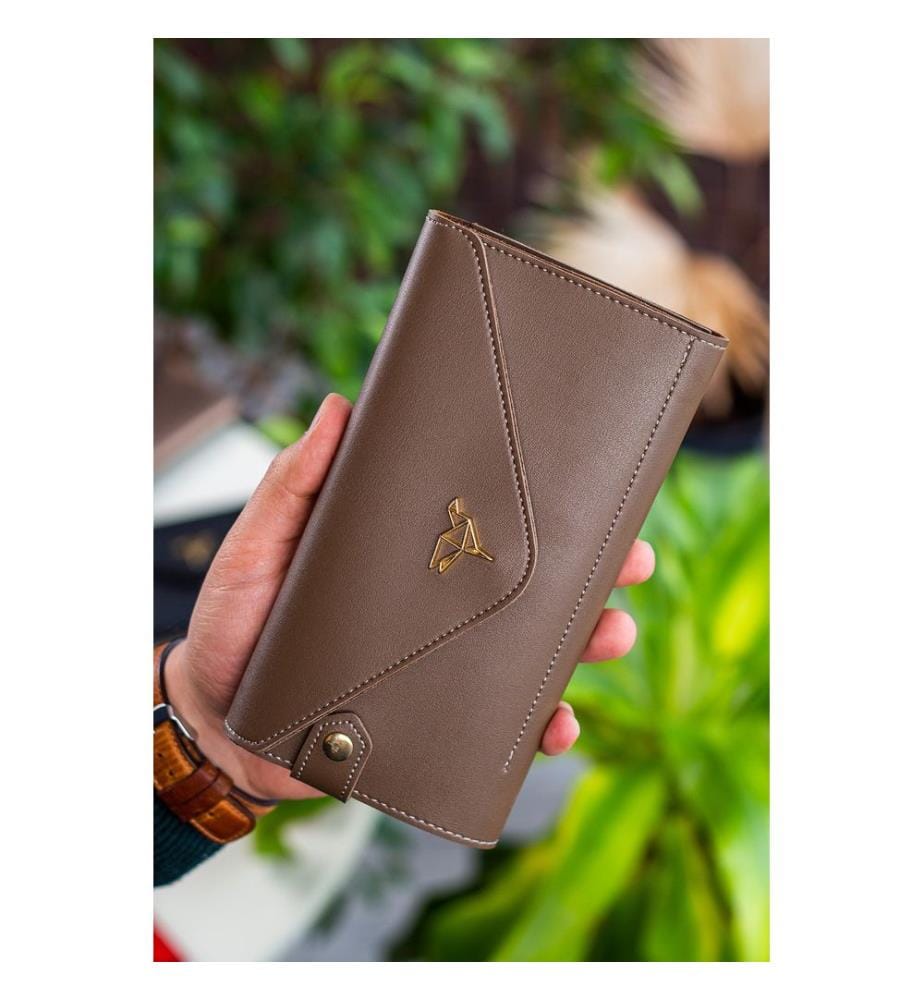 Portefeuille femme, 100 % cuir PU, marron