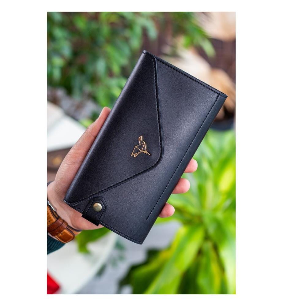 Portefeuille femme, 100 % cuir PU, noir
