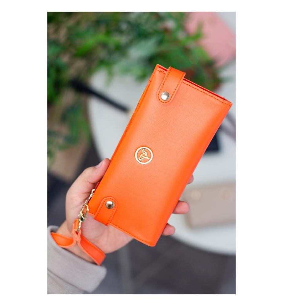 Portefeuille femme, 100 % cuir PU, orange