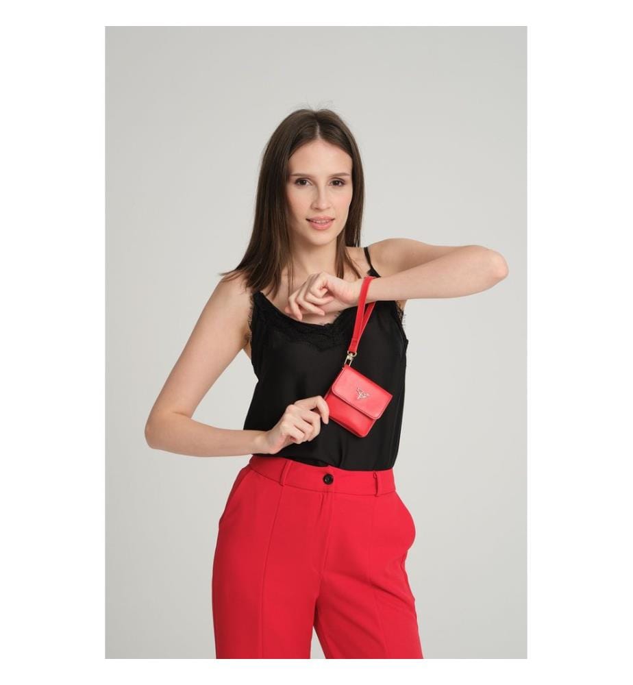 Portefeuille femme, 100 % cuir PU, rouge