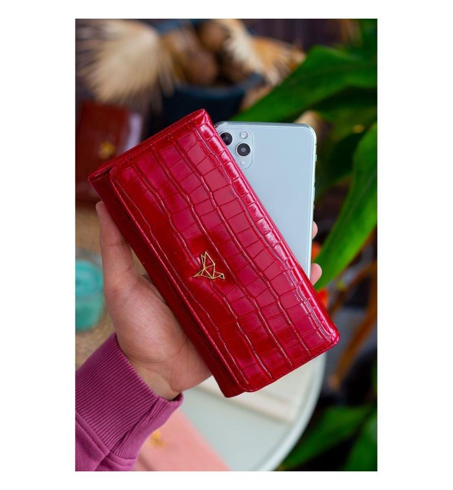 Portefeuille femme, 100 % cuir PU, rouge
