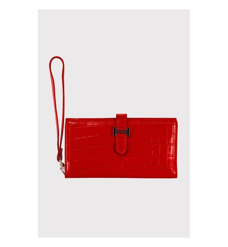 Portefeuille femme, 100 % cuir PU, rouge