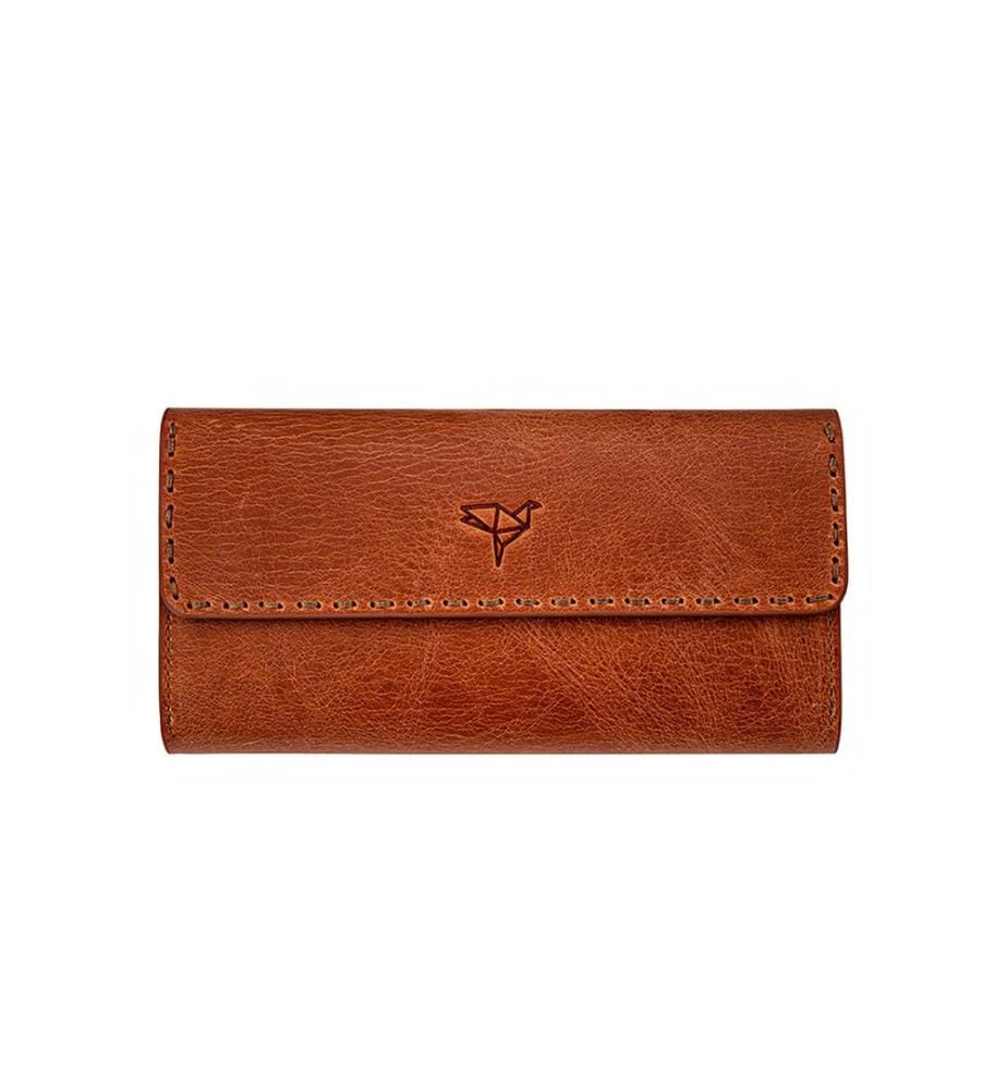 Portefeuille femme, 100 % cuir véritable, couleur fauve