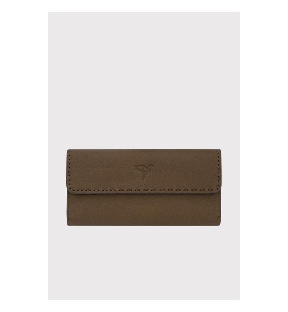 Portefeuille femme, 100 % cuir véritable, kaki