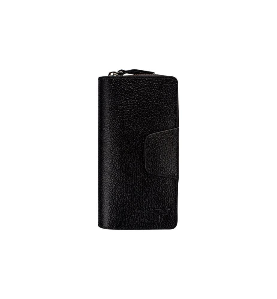 Portefeuille femme, 100 % cuir véritable, noir