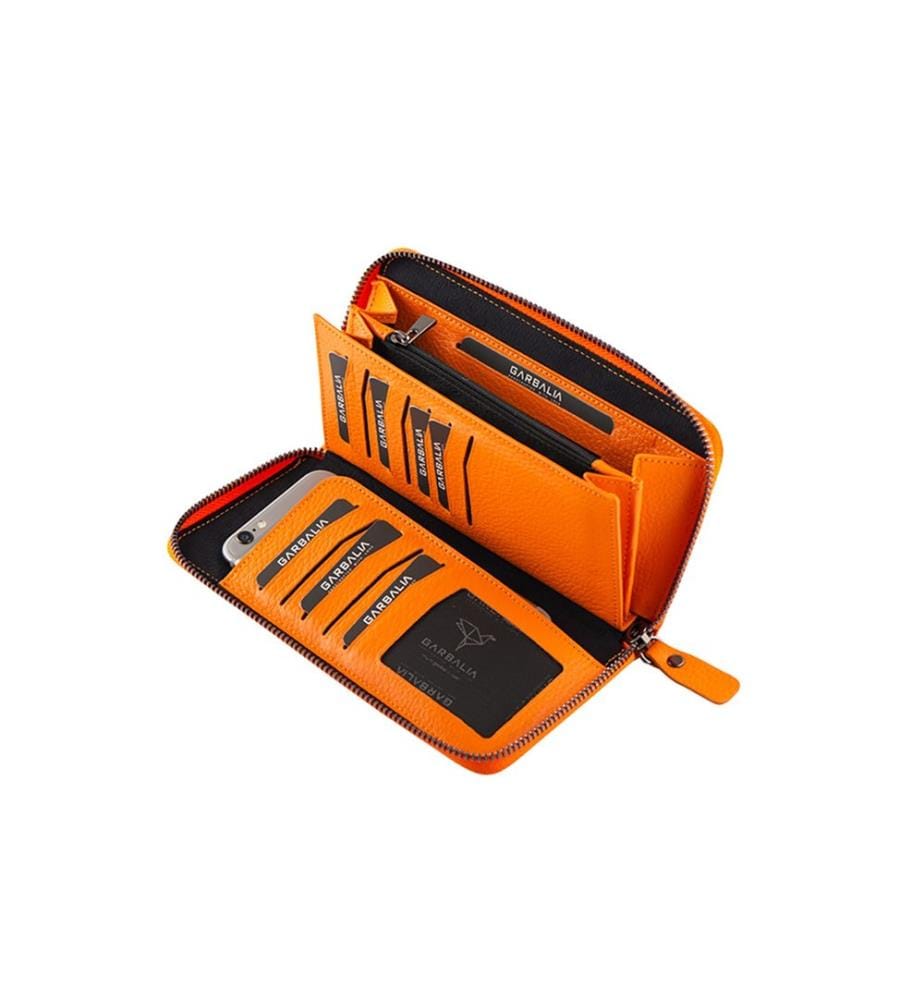 Portefeuille femme, 100 % cuir véritable, orange