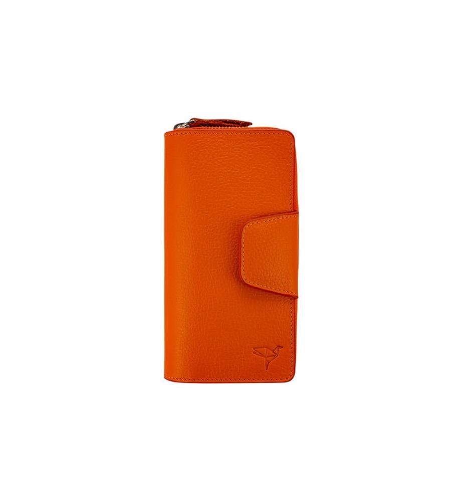 Portefeuille femme, 100 % cuir véritable, orange