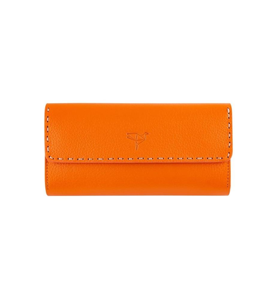 Portefeuille femme, 100 % cuir véritable, orange