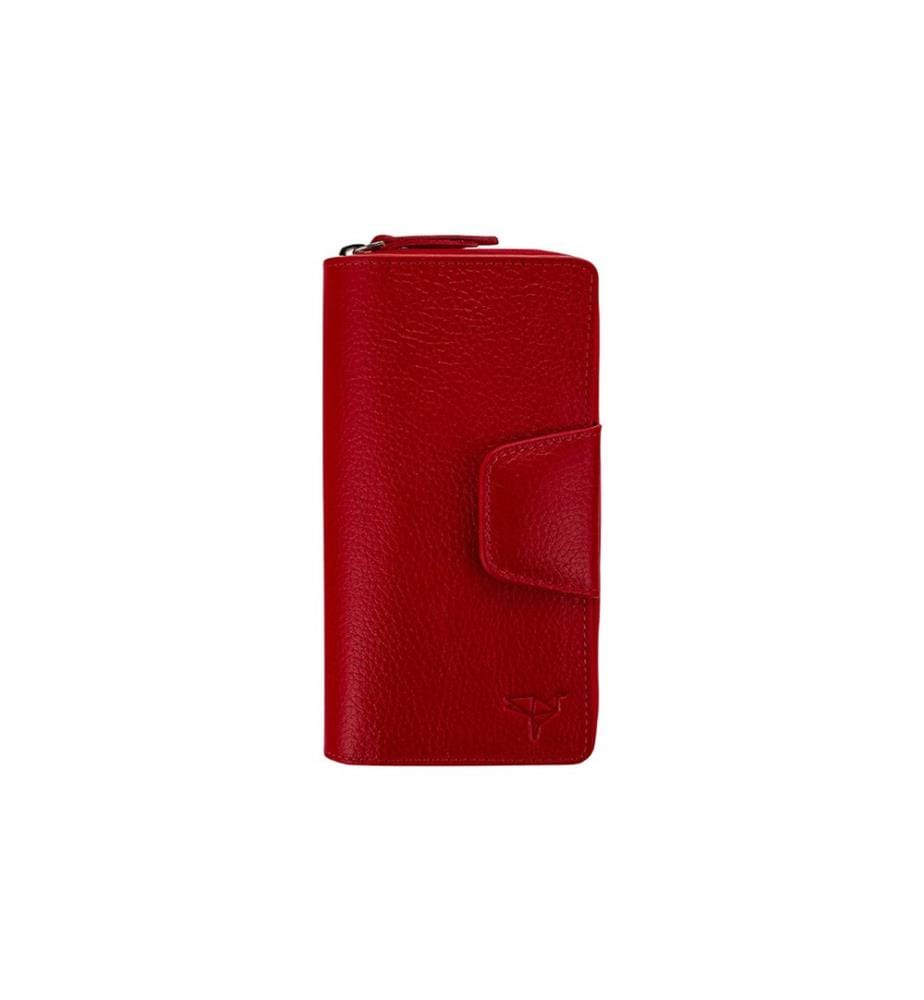 Portefeuille femme, 100 % cuir véritable, rouge