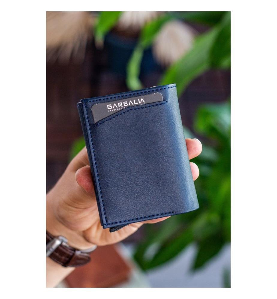 Portefeuille homme, 100 % cuir PU, bleu marine