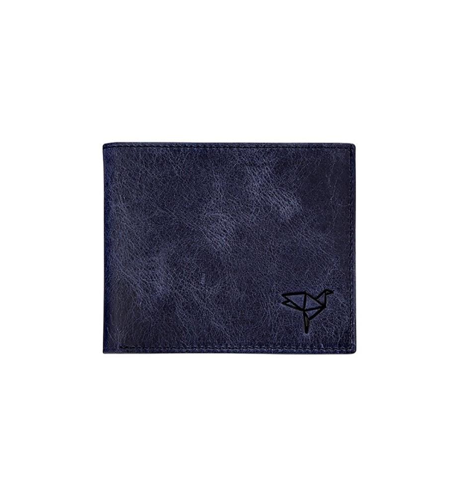 Portefeuille homme, 100 % cuir véritable, bleu foncé