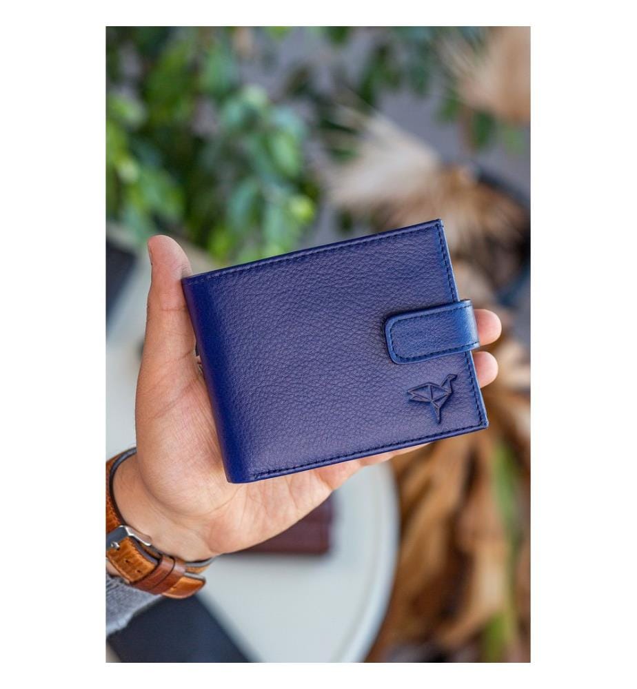 Portefeuille homme, 100 % cuir véritable, bleu marine