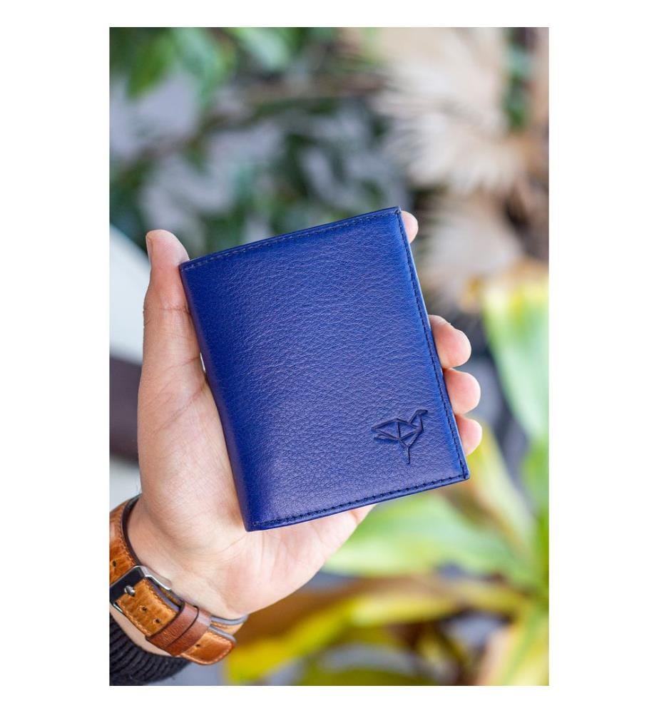 Portefeuille homme, 100 % cuir véritable, bleu marine