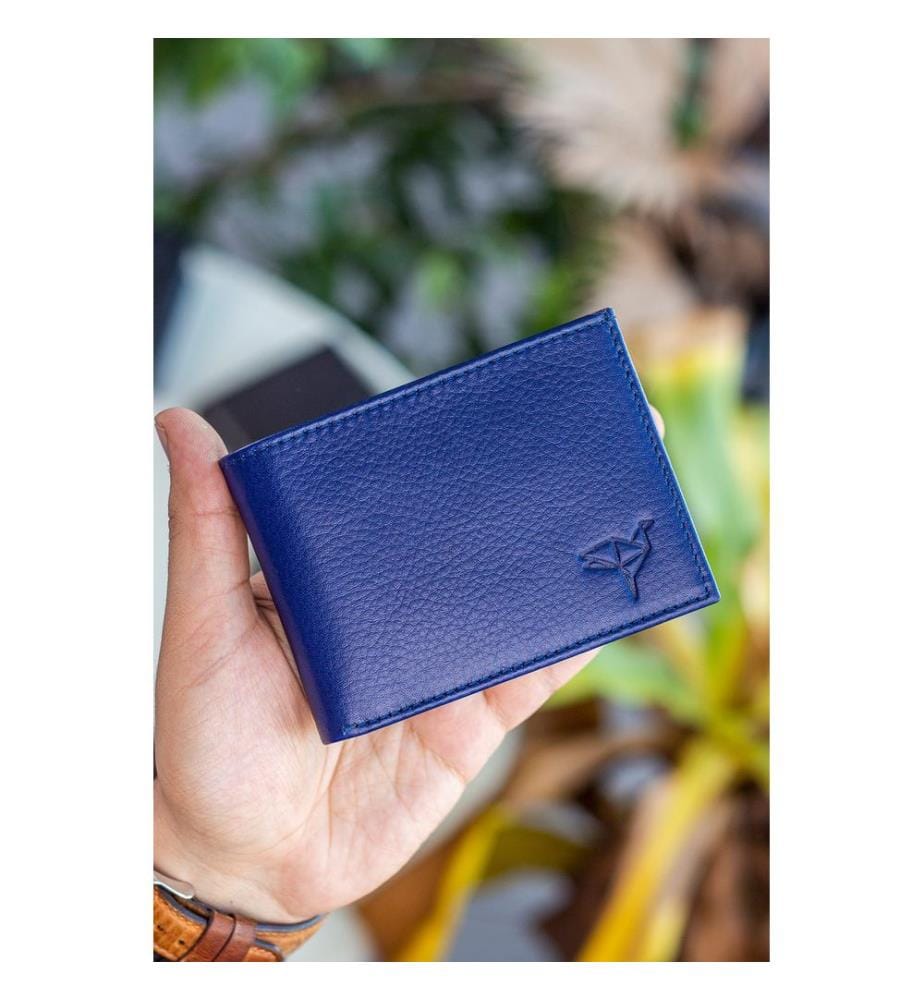 Portefeuille homme, 100 % cuir véritable, bleu marine