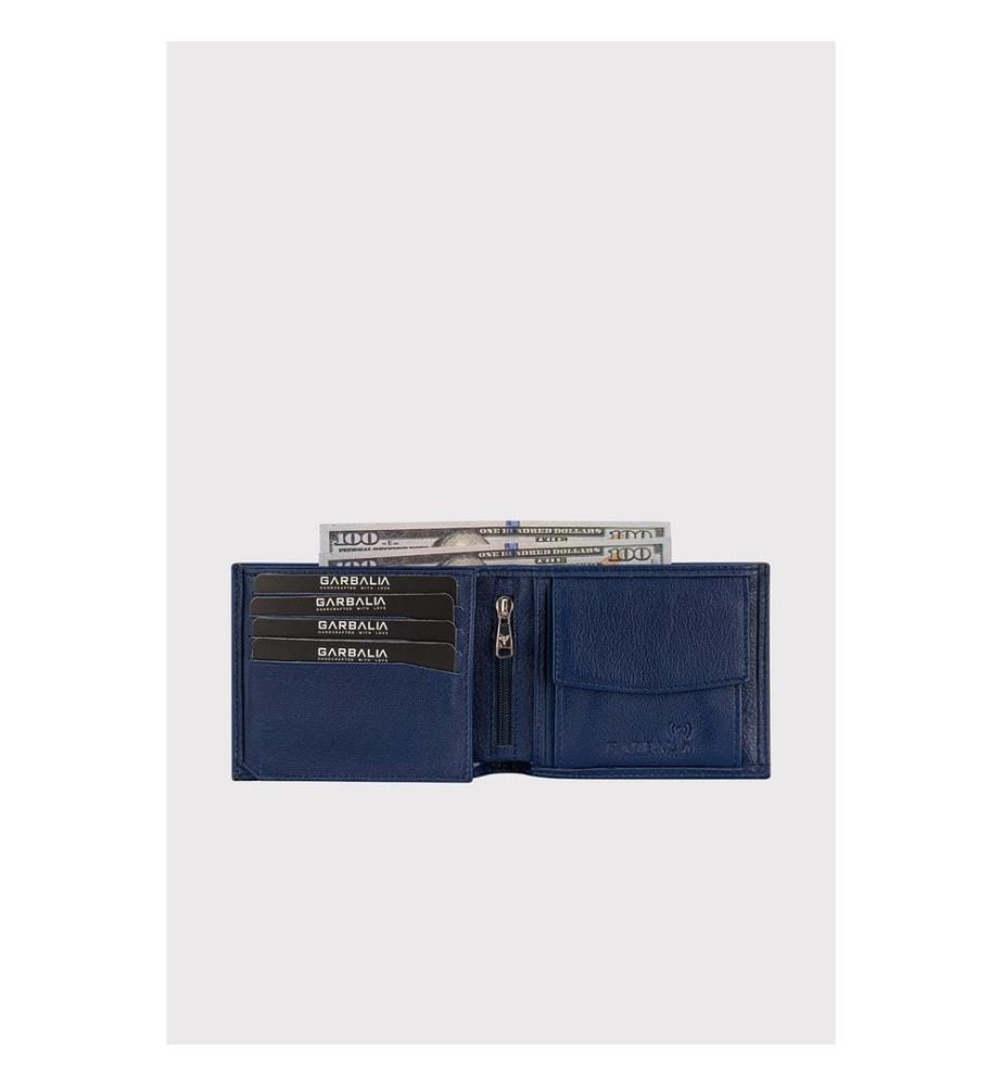 Portefeuille homme, 100 % cuir véritable, bleu marine