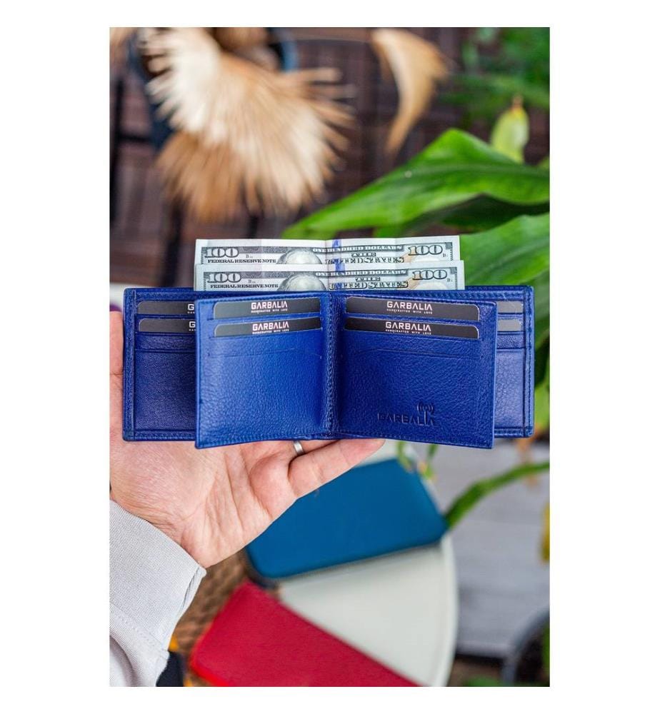 Portefeuille homme, 100 % cuir véritable, bleu marine