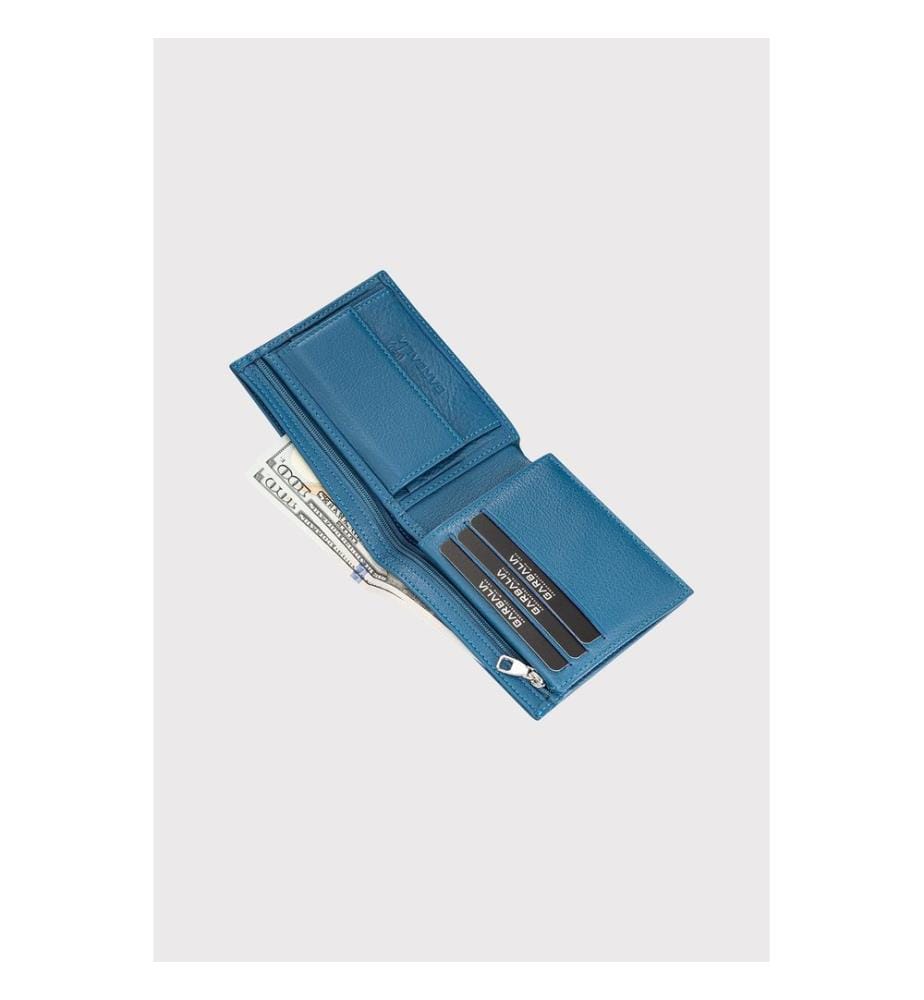 Portefeuille homme, 100 % cuir véritable, bleu pétrole