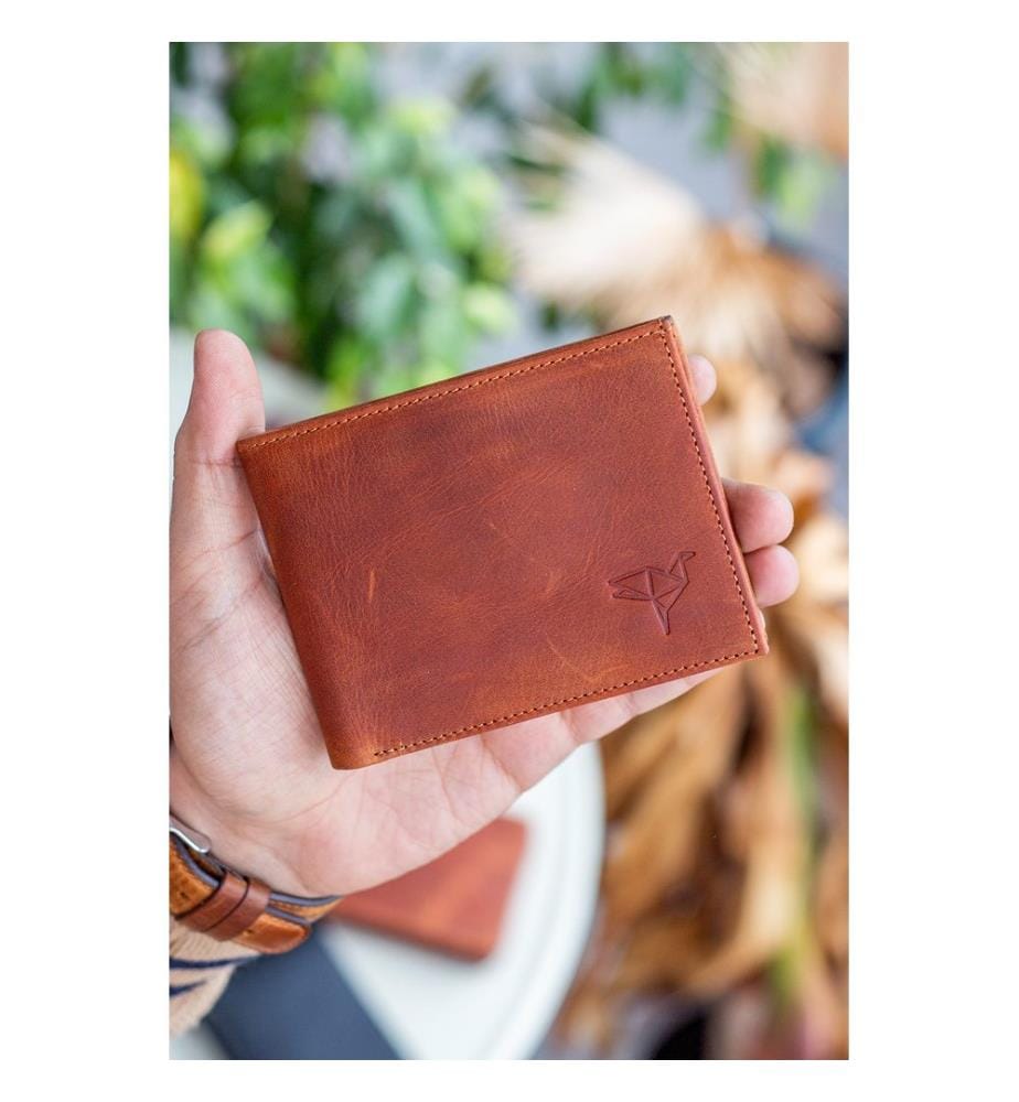 Portefeuille homme, 100 % cuir véritable, couleur fauve