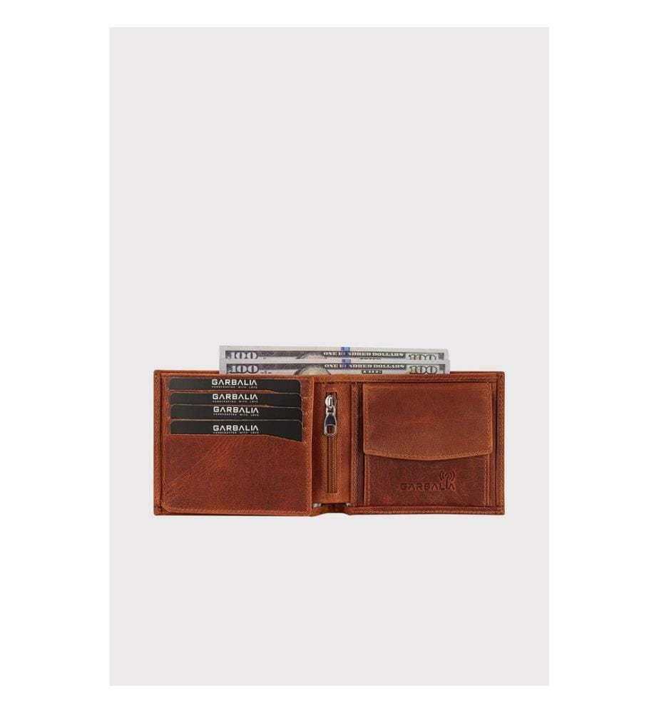 Portefeuille homme, 100 % cuir véritable, couleur fauve