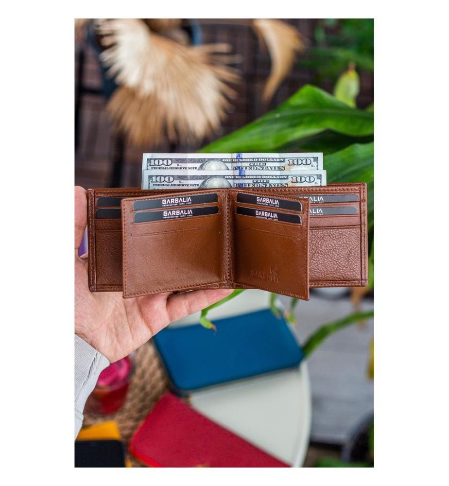 Portefeuille homme, 100 % cuir véritable, couleur fauve