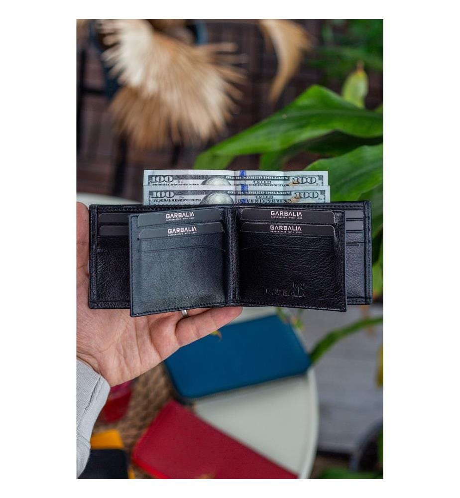 Portefeuille homme, 100 % cuir véritable, noir