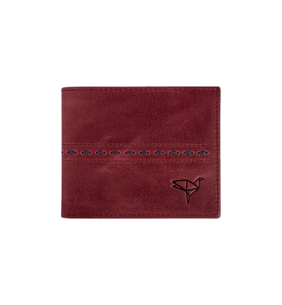 Portefeuille homme, 100 % cuir véritable, rouge bordeaux