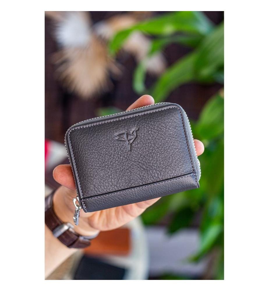Portefeuille unisexe, 100 % cuir véritable, anthracite