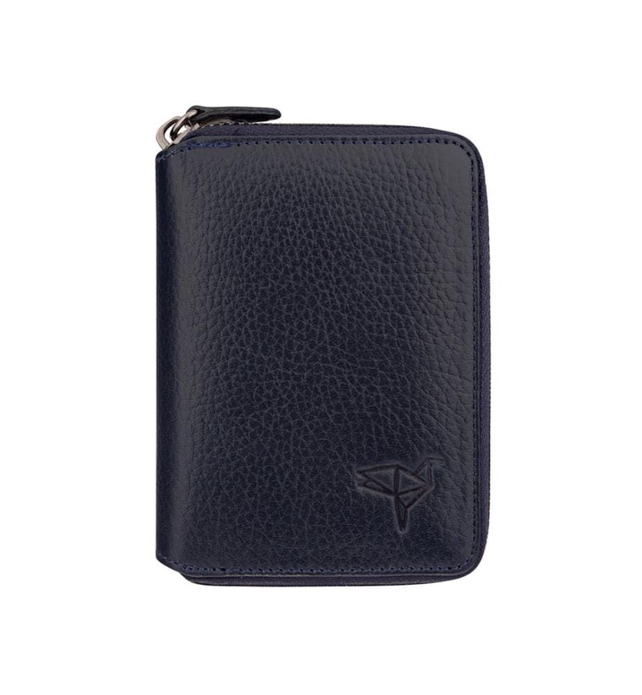 Portefeuille unisexe, 100 % cuir véritable, bleu foncé