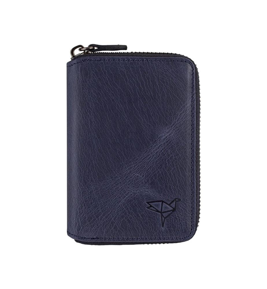 Portefeuille unisexe, 100 % cuir véritable, bleu foncé