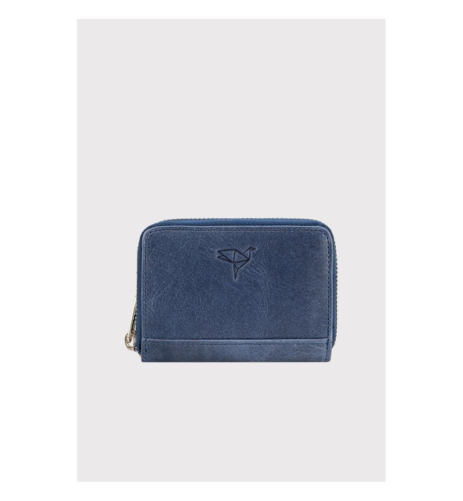 Portefeuille unisexe, 100 % cuir véritable, bleu marine