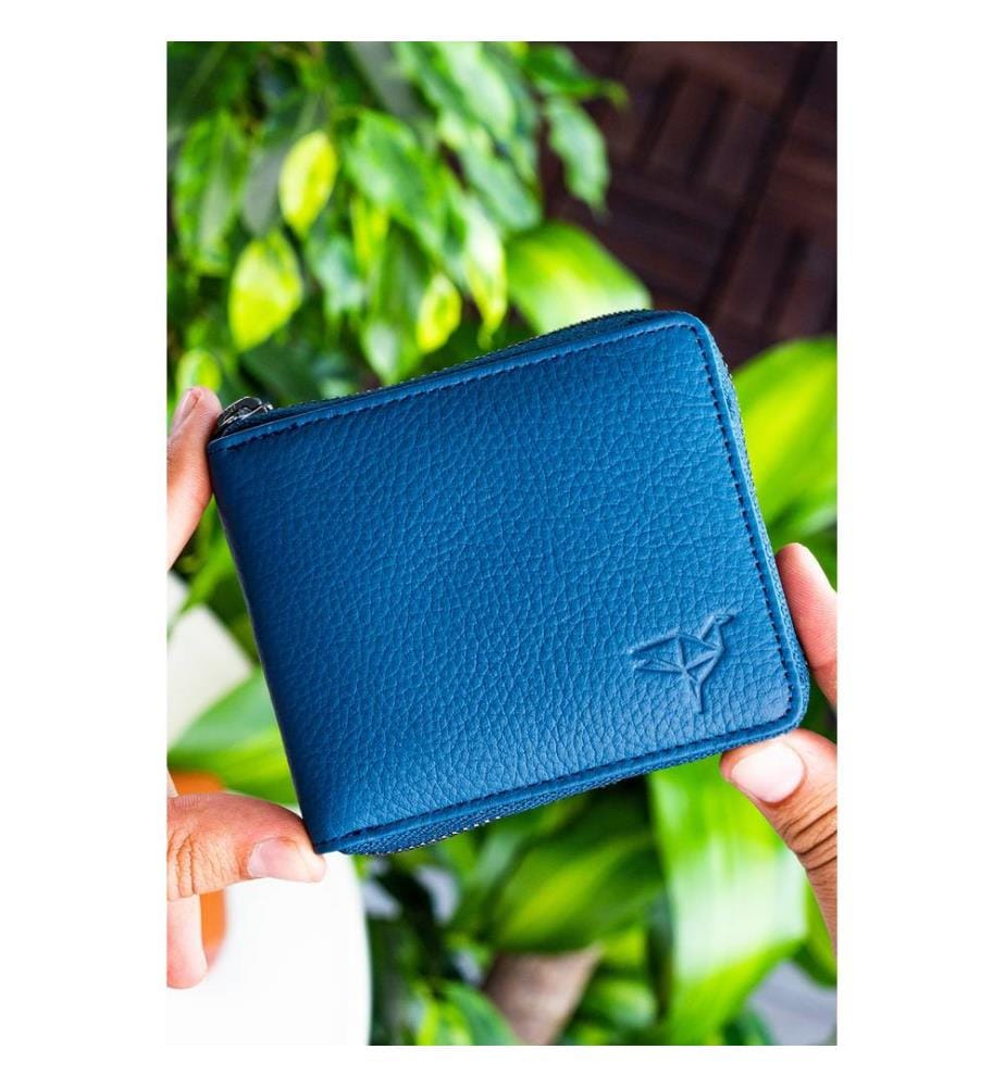 Portefeuille unisexe, 100 % cuir véritable, bleu pétrole