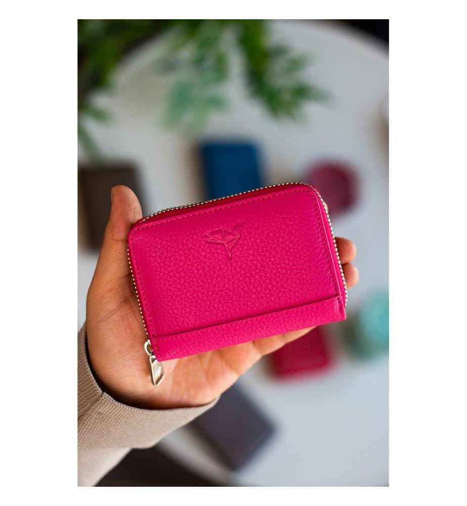 Portefeuille unisexe, 100 % cuir véritable, fuchsia