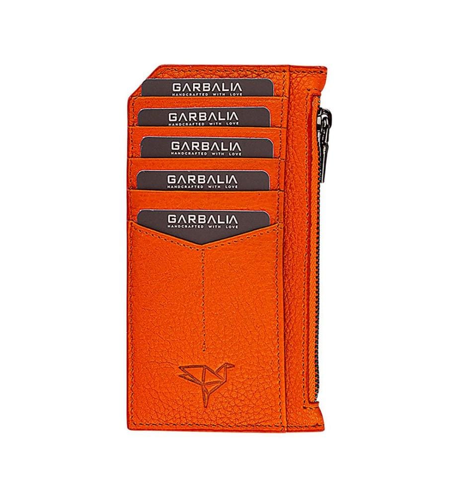 Portefeuille unisexe, 100 % cuir véritable, orange